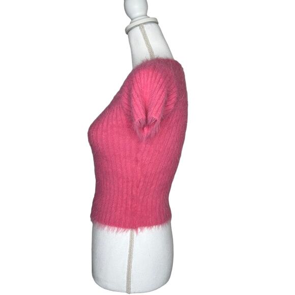 The Ragged Priest Pink Zipper Front Eyelash Short Sleeve Sweater Small - Picture 3 of 9